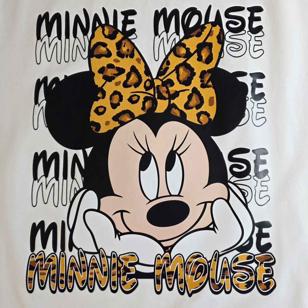 Disney Minnie Mouse Graphic Tee Women XXL White Leopard Animal Print Bow Shirt - Picture 2 of 8
